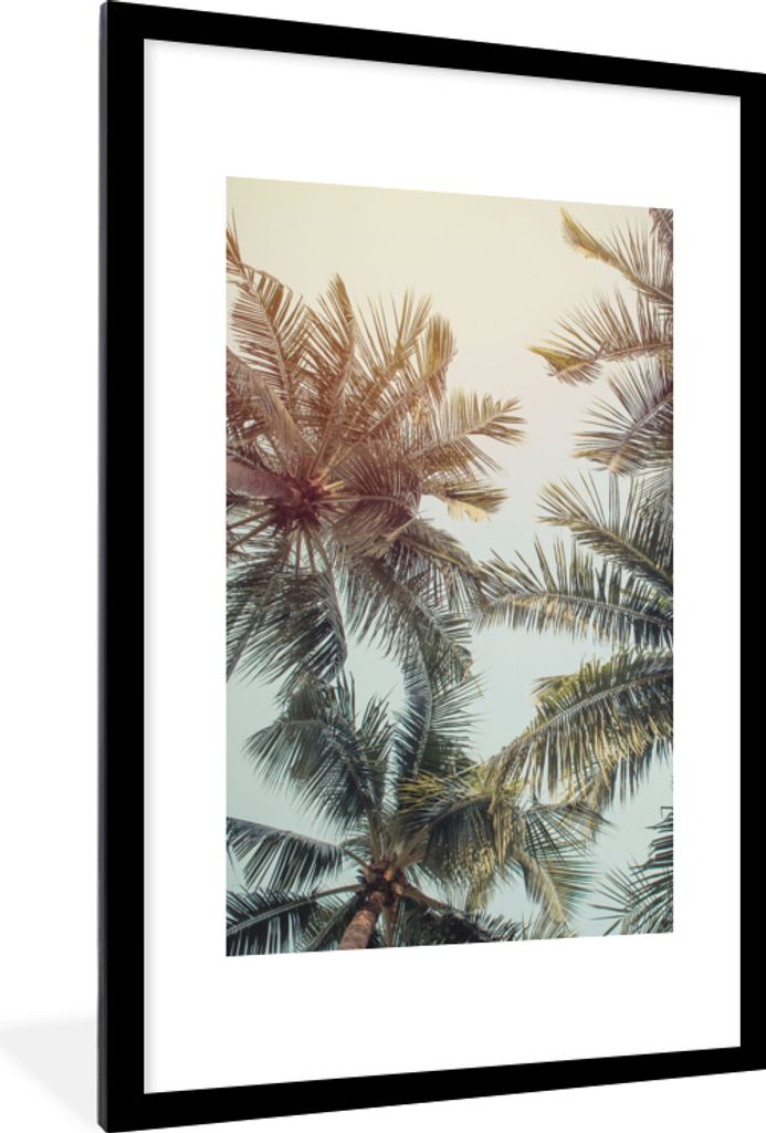 MuchoWow Gerahmtes Poster Palme - Sommer - Tropisch 60x90 cm - Poster mit Schwarzem Bilderrahmen Wandposter Rahmen Foto Bilder - Dekoration - Wan...