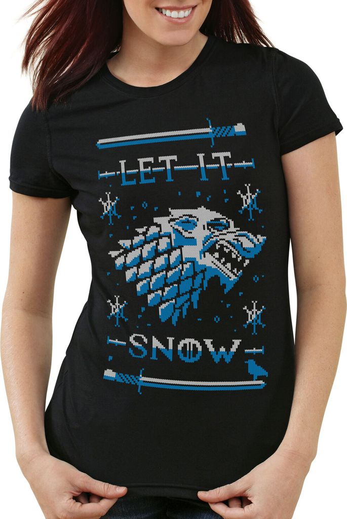style3 Let it snow Ugly Sweater Damen T-Shirt staffel lied von eis und feuer x-mas pulli weihnachtsbaum, Größe:2XL