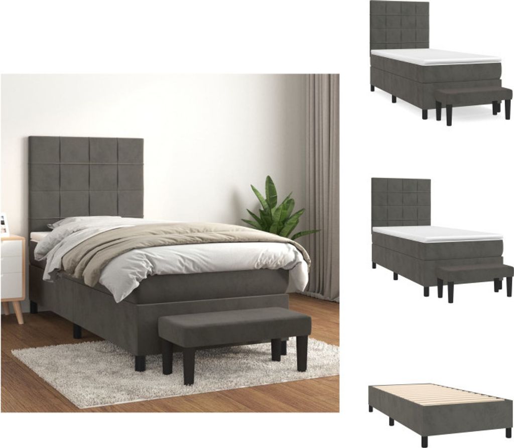 vidaXL Boxspringbett mit Matratze Dunkelgrau 90x200 cm Samt - Betten & Bettgestelle