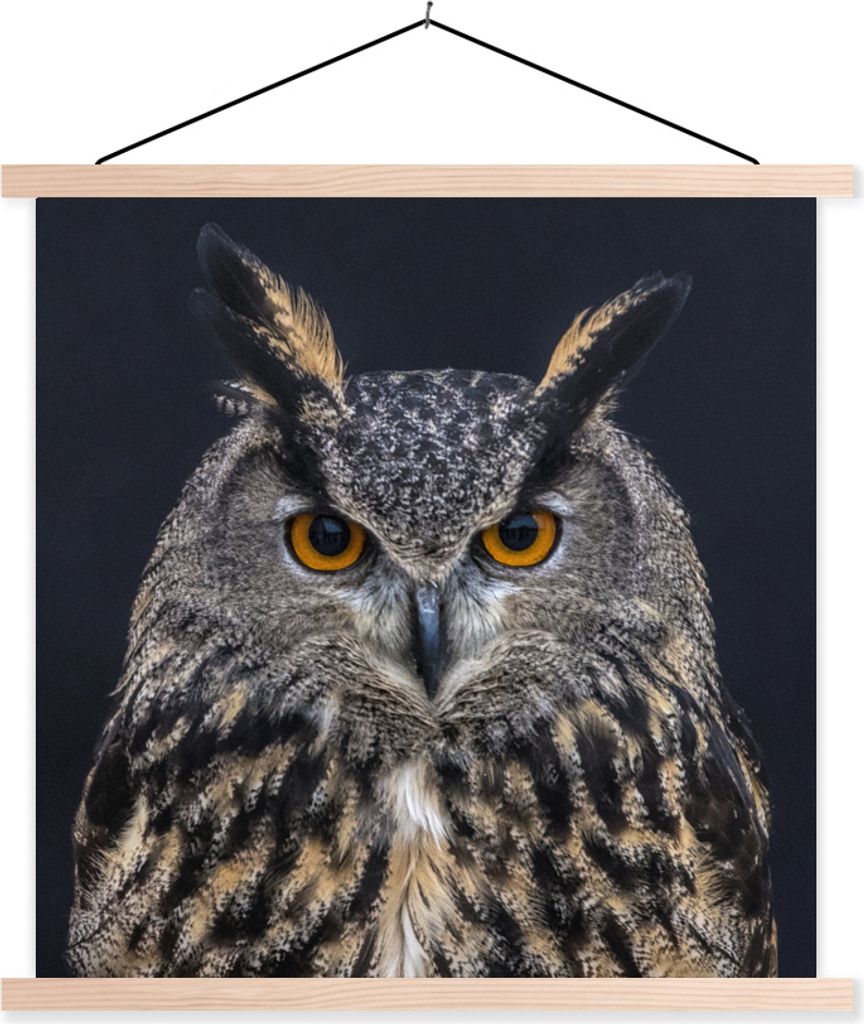MuchoWow Textilposter Uhu Porträt 120x120 cm mit holzfarbenen Rahmen - Textil-Poster