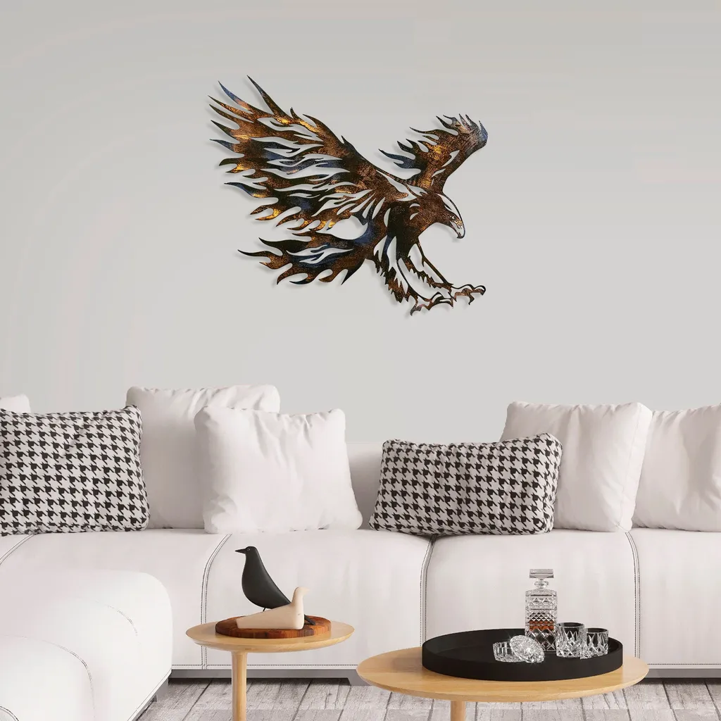 Tableau Mural en Métal Eagle 3 Design Abstrait Multicolore Wallity
