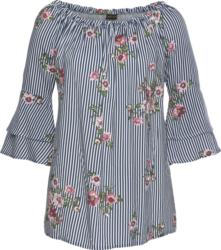 LASCANA Carmenbluse marine-weiß-gestreift Größe 34