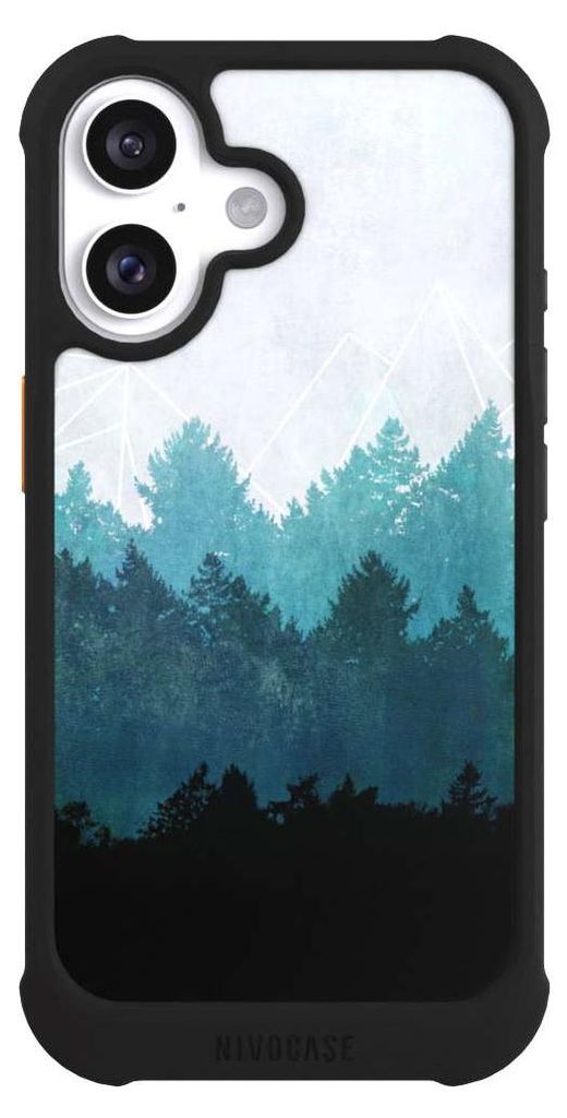 NIVOCASE Hülle für Apple iPhone 16 Stoßfeste Handyhülle NIVOmax Case Schwarz Abstrakt Baum Wald