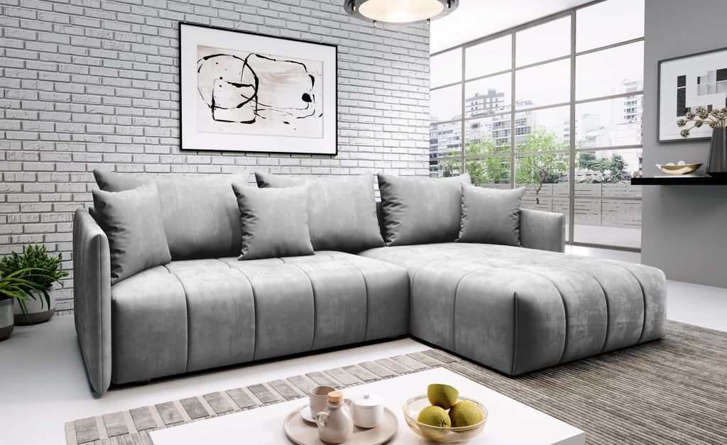 A modern sectional sofa in a living room setting.