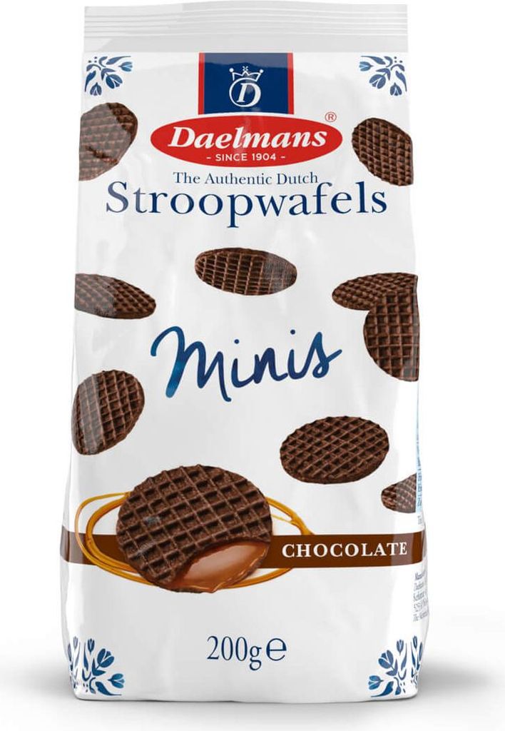 Daelmans Mini Schokoladen Stroopwafels im Beutel 200g - Holländische Waffeln mit Karamell