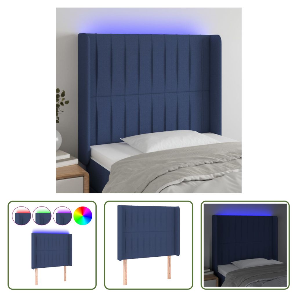 The Living Store LED Kopfteil Blau 83x16x118/128 cm Stoff