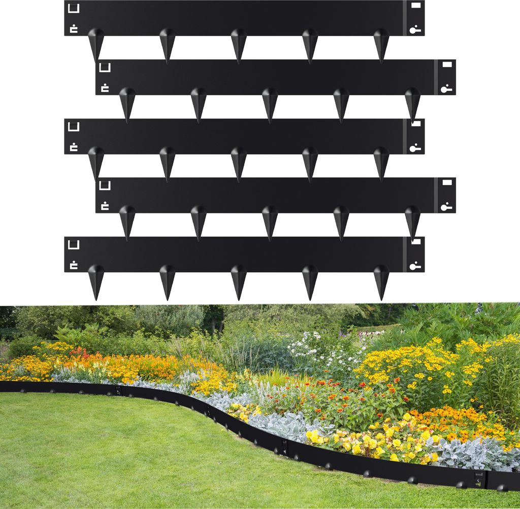 Jayseuw Rasenkante Schnecken Abwehr Verzinkt Blumenzaun Trennrand Gartenumrandung Stahl 100x18cm 100m Schwarz