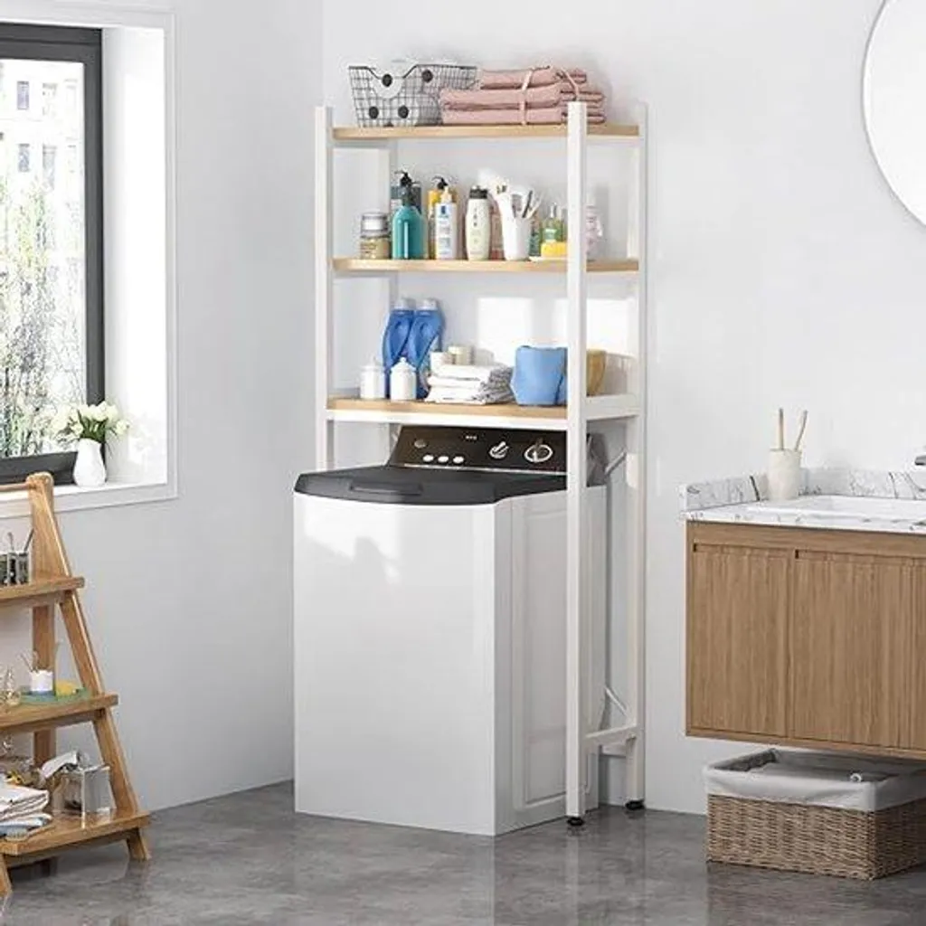 Étagère de salle de bain blanche haute 28x70x158 cm pour WC et machine