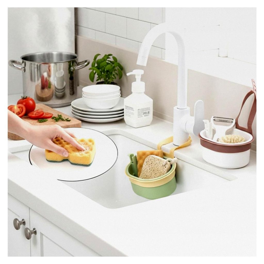 Sieb für Spülbecken, 2-in-1 Abflusssieb aus Silikon, verstellbares hängendes Spülbeckensieb, Siebkorb für Küchenabfallfilter (Weiß)