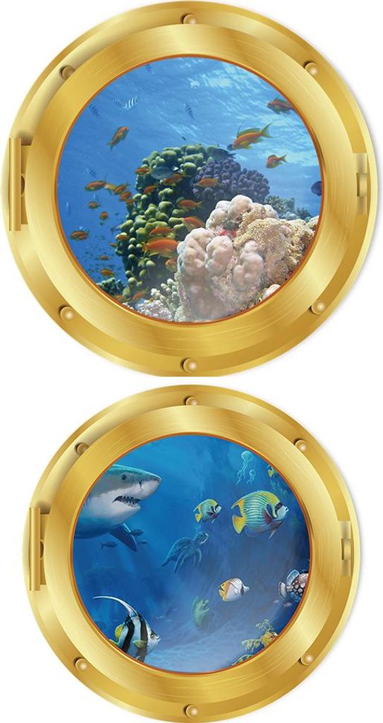 3D-Wandaufkleber Unterwasserwelt, 4-teiliges Set Wandaufkleber Badezimmer Bullauge Dekoration, Wandaufkleber Badezimmer Bilder Bullauge Unterwasser...