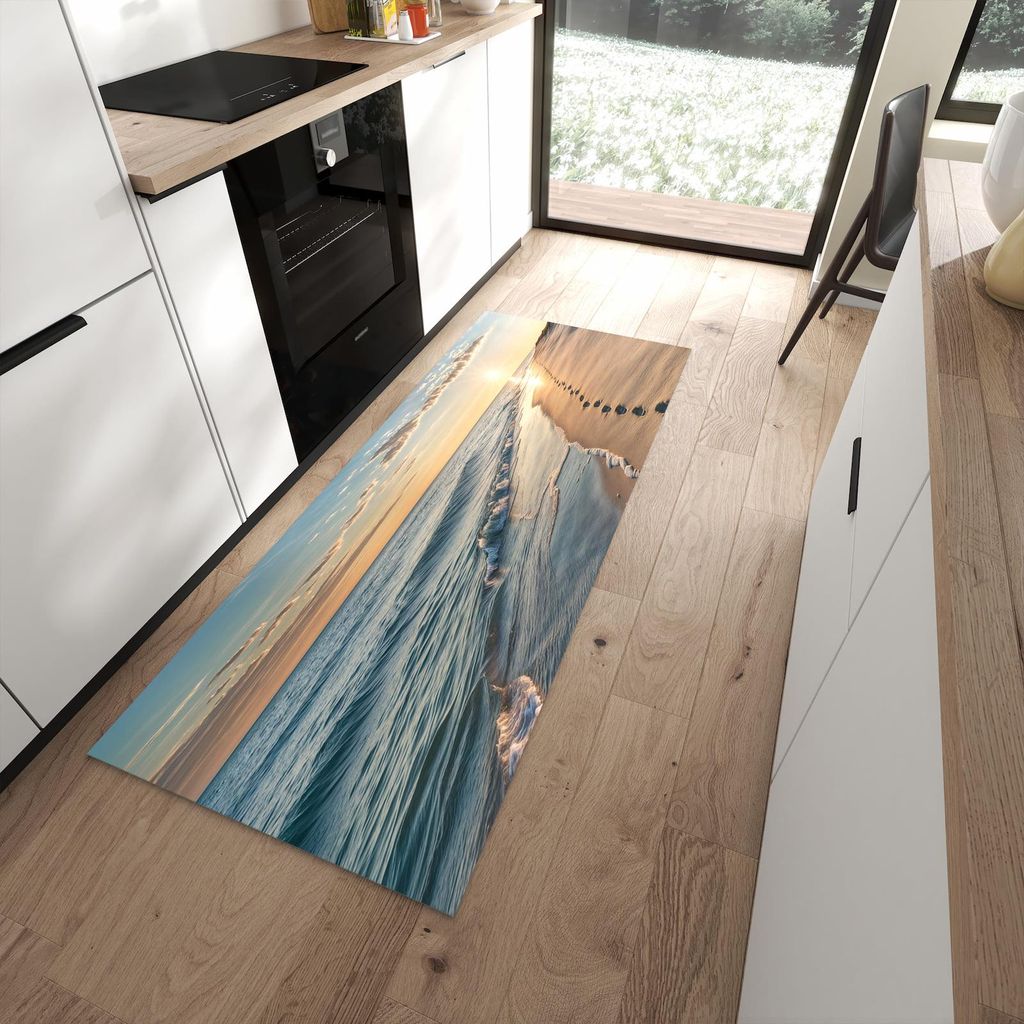 Küchenteppich 80x200cm rutschfest & abwischbar PVC Läufer - Strandspuren