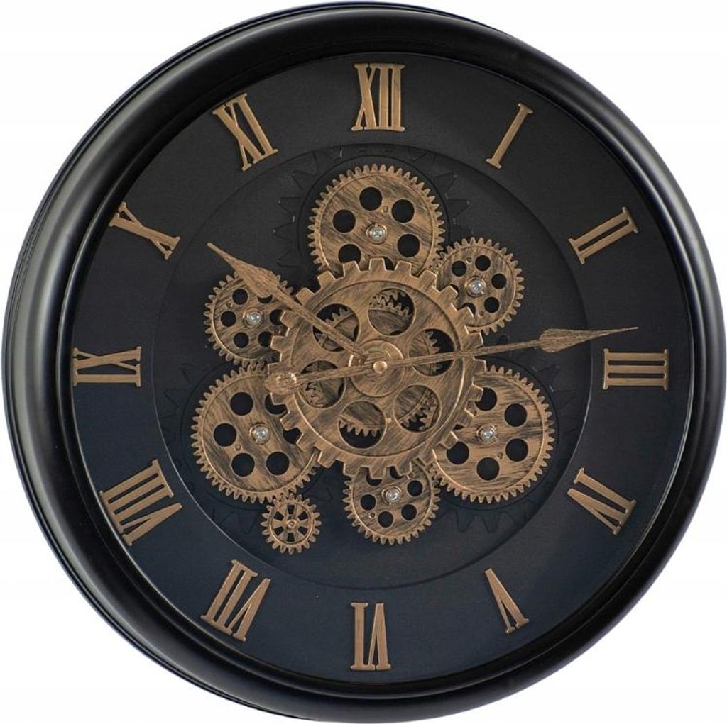 Runde dekorative Wanduhr 38cm Schwarz mit Drehmechanismus Produktbild 