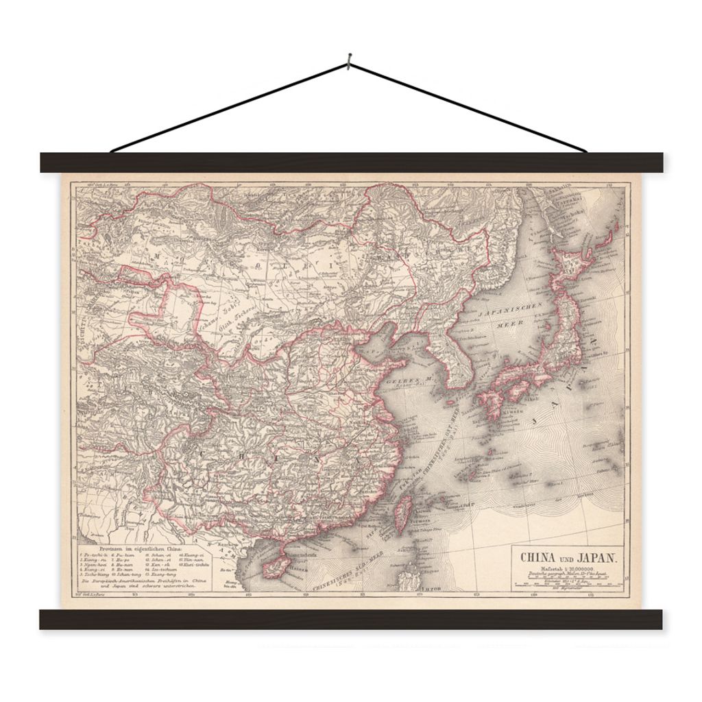 MuchoWow Textilposter Karte - Jahrgang - Japan 150x113 cm mit schwarzem Rahmen - Wohnzimmer