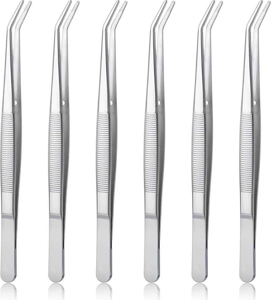 jeu de 6 pincettes courbes en acier inoxydable - Précises Image du produit 