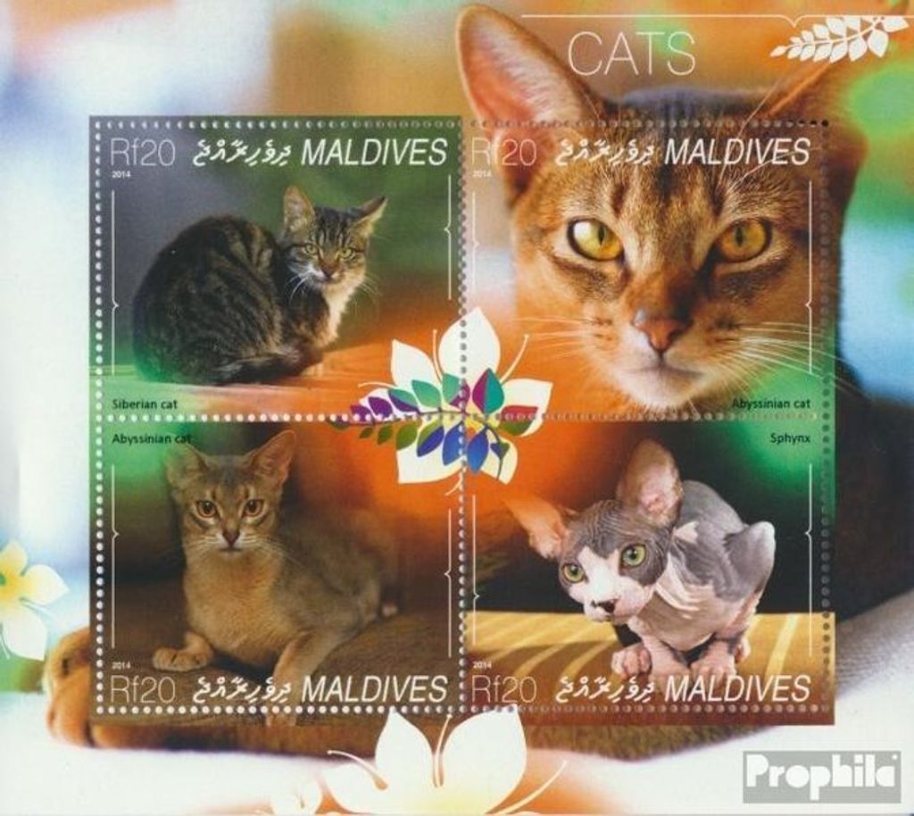 Briefmarken Malediven 2014 Mi 5405-5408 Kleinbogen (kompl. Ausg.) postfrisch Katzen