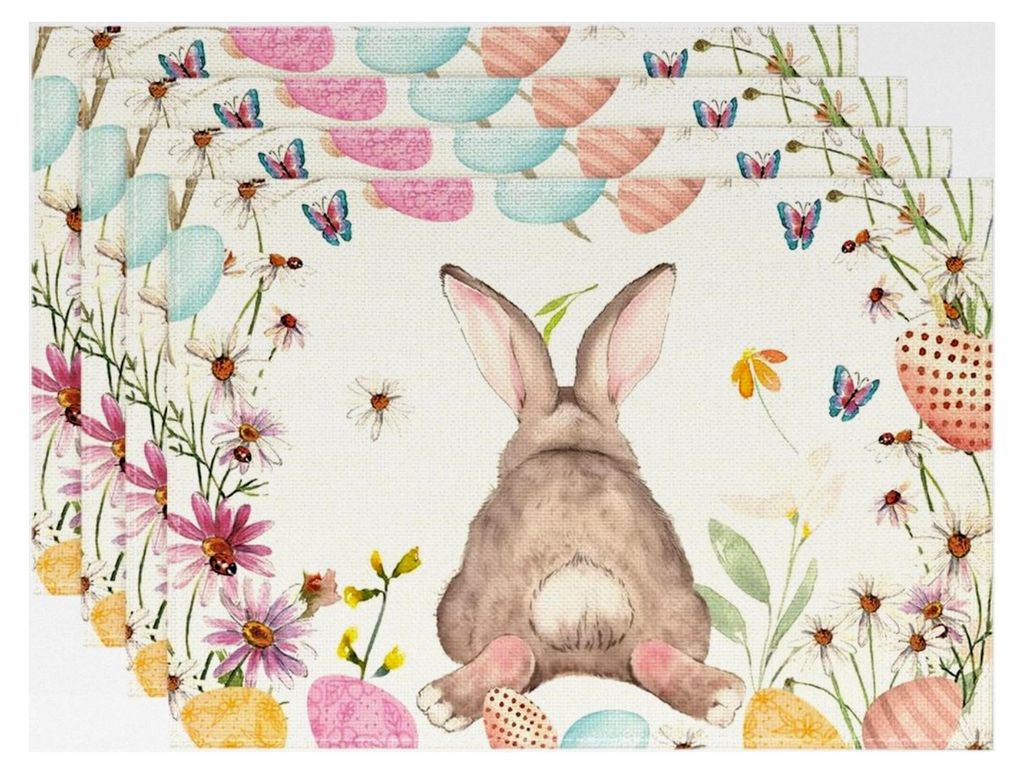 Osterhasen Blumen Osterei 4er Set Platzsets, Saisonale Frühling Tischdekoration für Küche und Innenbereich, 30x45cm