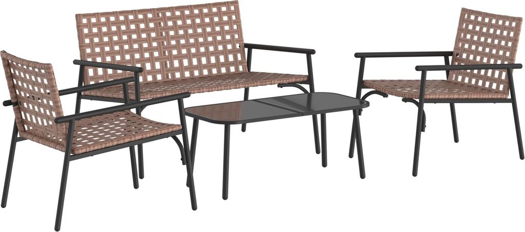 Möbel 4-teiliges Outdoor-Coffee-Set aus braunem Rattan und Stahl - Gartenmöbelgarnituren 42004145