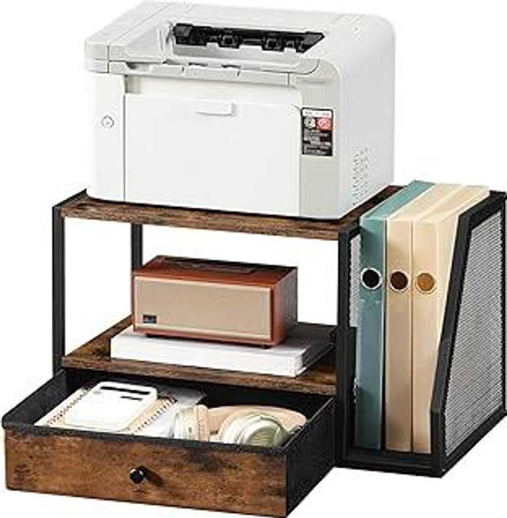 MAHANCRIS Druckertisch, 2-stufiger Druckerständer, Schreibtisch Drucker Stand mit Stoffschublade,Druckerregal,für Homeoffice, Büro, Küche, Wohn...