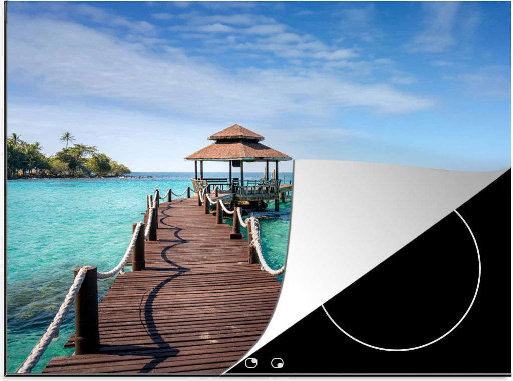 KitchenYeah Herdabdeckplatte Meer - Pier - Bar , 75x52cm, Küche Deko, Glaskeramikkochfeld Herdabdeckung, Abdeckplatte fùr Kochfeld