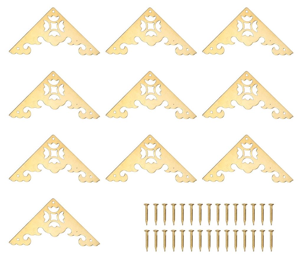 10 Sets antike dekorative Box-Ecke, einseitig hohles Muster, 8 x 5,5 cm, Holzabdeckung für DIY-Gepäck