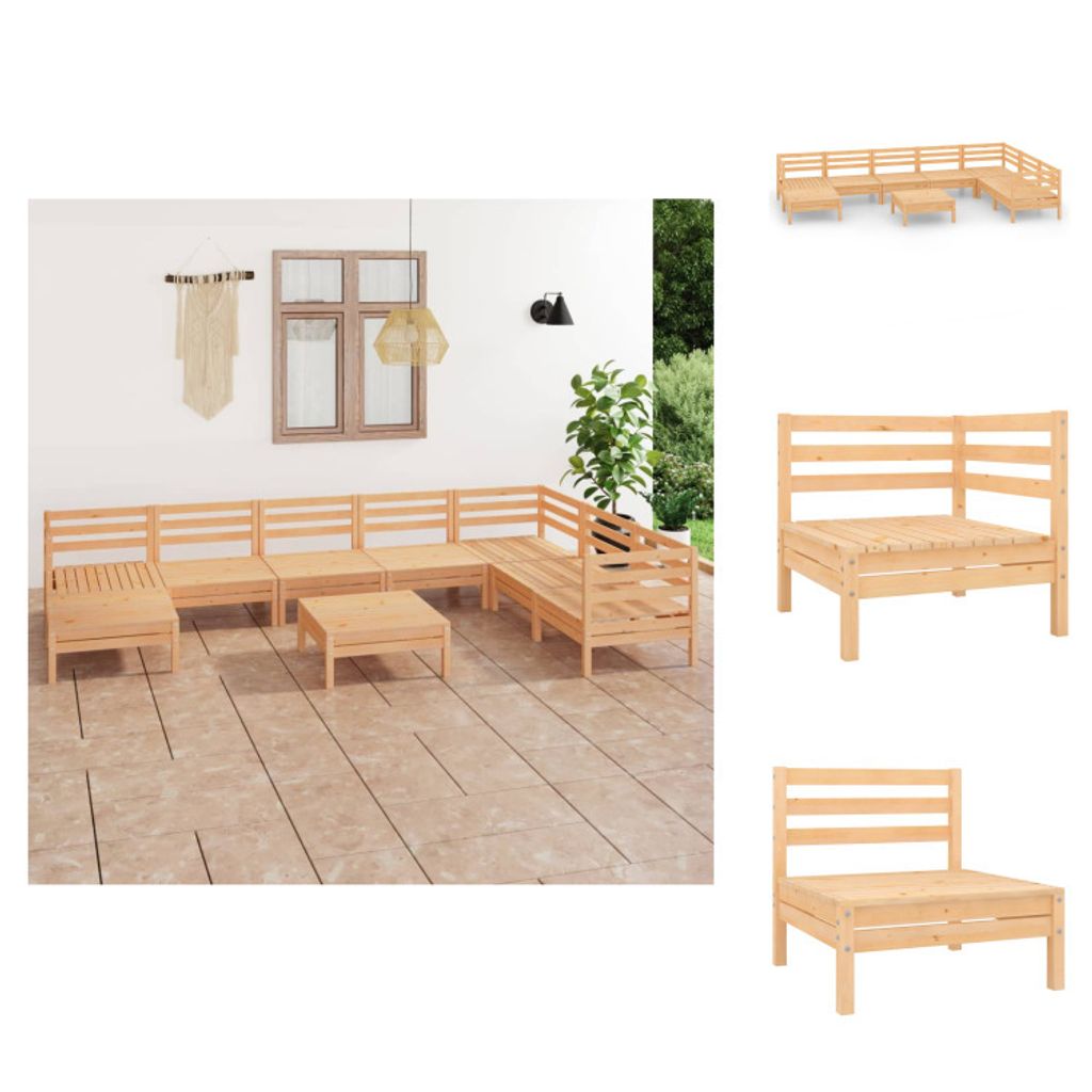 vidaXL 9-tlg. Garten-Lounge-Set Massivholz Kiefer - Gartenmöbel-Sets