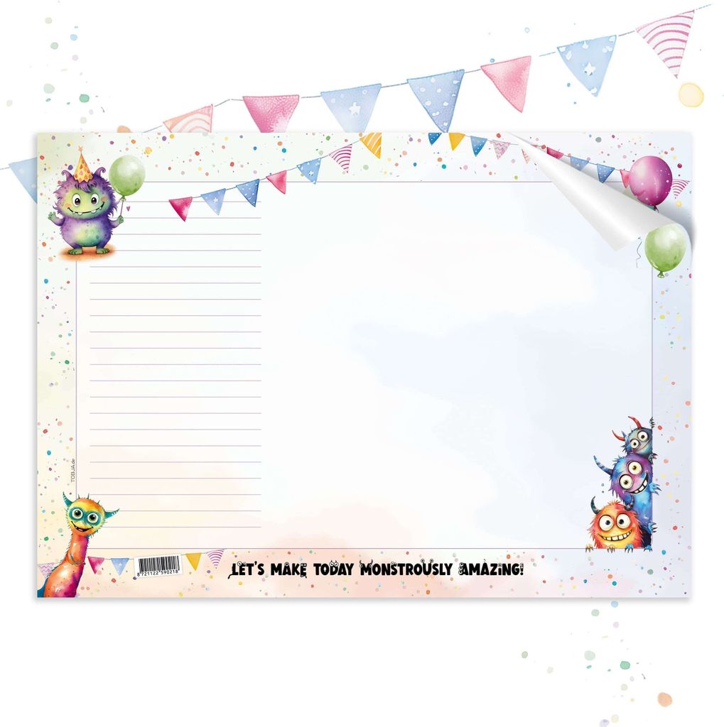 Schreibtischunterlage Kinder mit fröhlichem Monsterdesign, DIN A3, 25 Blatt – Spaß & Kreativität mit der Schreibtischunterlage Papier Malunter...