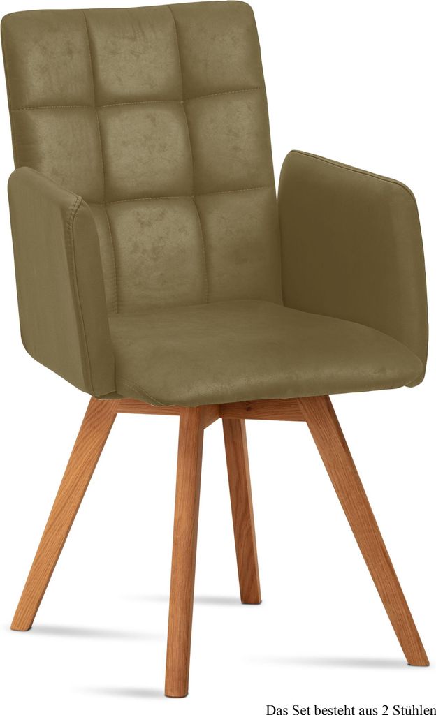 Armlehnstuhl (2er-Set) Dione 52x91x60 Eiche geölt/Olivgrün