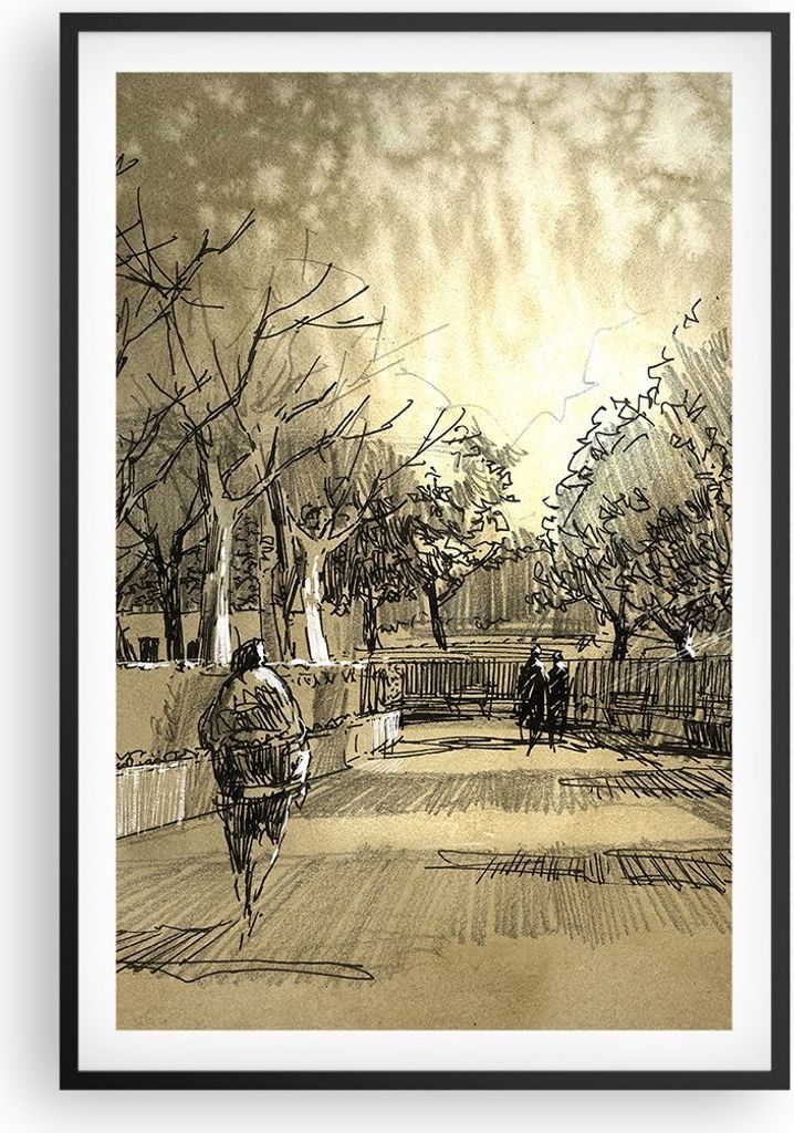 Gerahmtes Poster - Schwarzer Rahmen - Park Spaziergang Baum - 61x91,5 cm - Wand Bild - Wanddeko - Wandbilder - Kunstposter - Wandposter - Bilderrah...