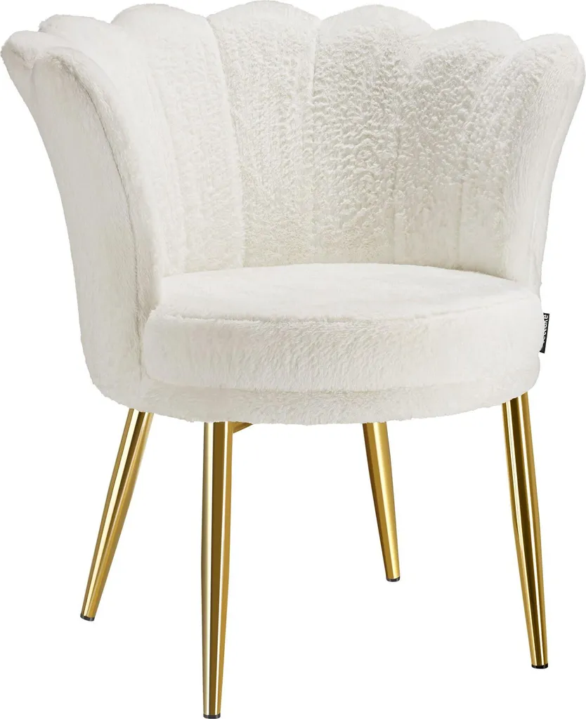 Fauteuil de salon STELLA confortable en fourrure crème pour coin lecture