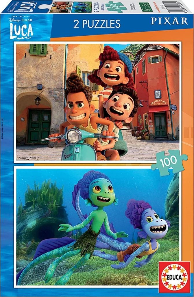 Educa Pixar Luca Disney. Set von zwei 100 Stck Puzzles fr Kinder. Ab 6 Jahre alt. 19181, Mehrfarbig EDUCA