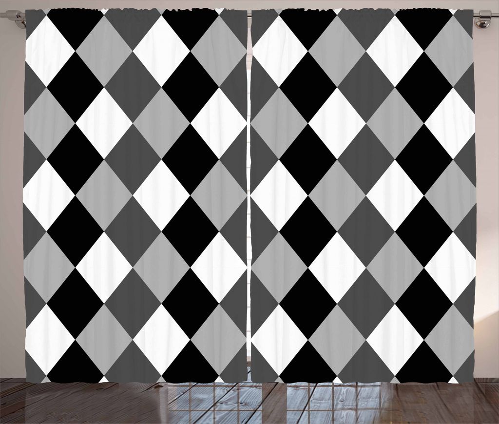 ABAKUHAUS Geometrisch Rustikaler Vorhang, Schwarzweiss-Rhombus, Wohnzimmer Universalband Gardinen mit Schlaufen und Haken, 280 x 245 cm, Grau Hellg...