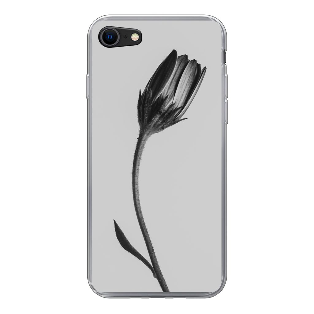 MuchoWow Handyhülle Schutzhülle Hülle für iPhone SE 2020 Pflanze - Makro - Schwarz - Weiß Silikon Softcase Handy Hülle - Kartenbesitzer