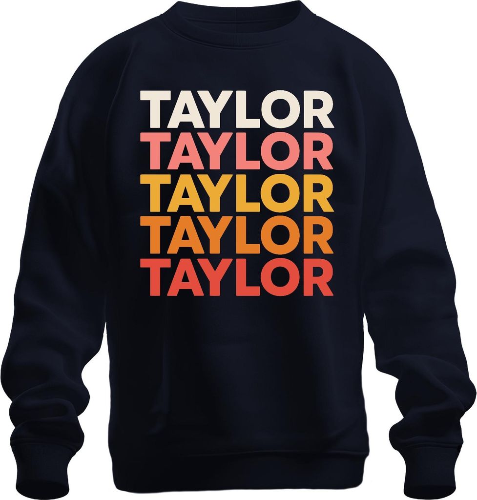 Taylor Schriftzug Gestapelt Swiftie Mehrfarbig Vintage Fanartikel Uni Sweatshirt Pullover, Navy, 3XL
