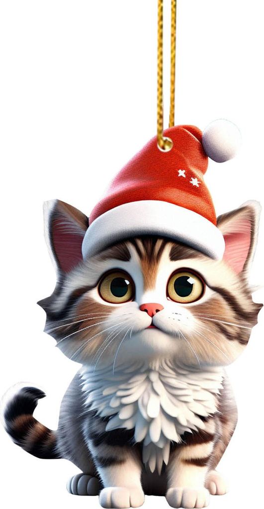 Weihnachtskatzen-Anhänger, Acryl, Weihnachtsmütze, Cartoon-Katze, hängende Dekoration, Schlüsselanhänger, Kätzchen-Anhänger, Weihnachtsbaum-...
