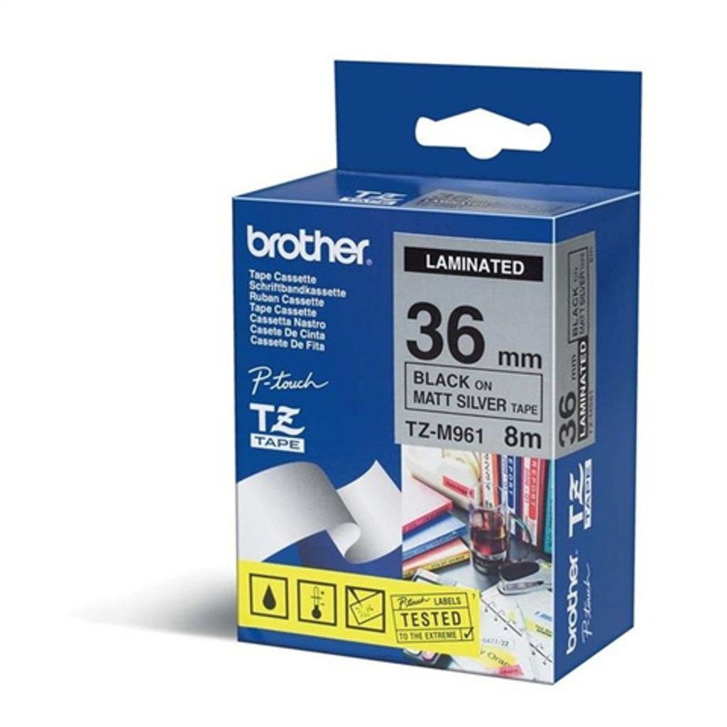 Klebeband Brother TZE-M961, 36mm, silber matt/schwarz, laminiert, Länge 8m