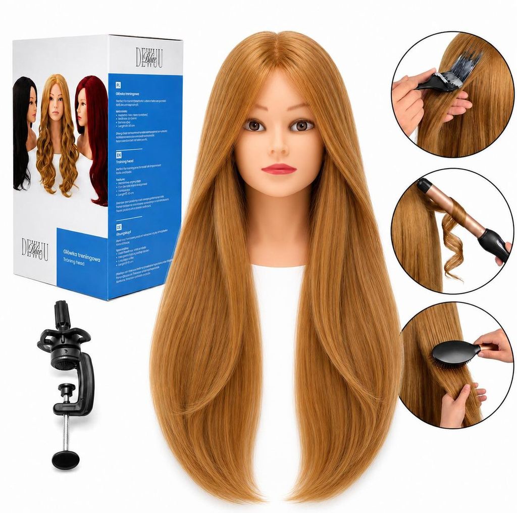 Friseur Übungskopf Ela Echthaar 60 cm mit Stativ – Produktbild 