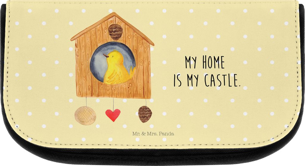 Mr. & Mrs. Panda Kulturbeutel Vogel Haus - Gelb Pastell - Geschenk, Kulturtasche, Vogelhäuschen, Make-Up Tasche, Zuhause, Vogelhaus, Organizer, Wo...