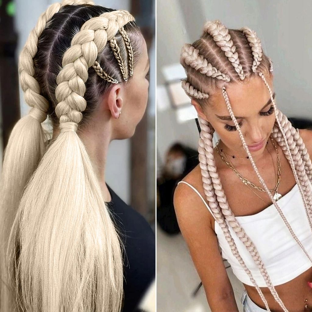 66 Cm Ombréblond Vorgedehnte Zöpfe – 8 Stück, Hitzebeständiges Synthetikhaar