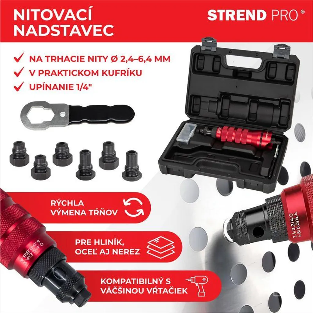 Embout Riveteuse pour Perceuse 1/4 Pouce avec Coffret Strend Pro 6,4 mm - 9