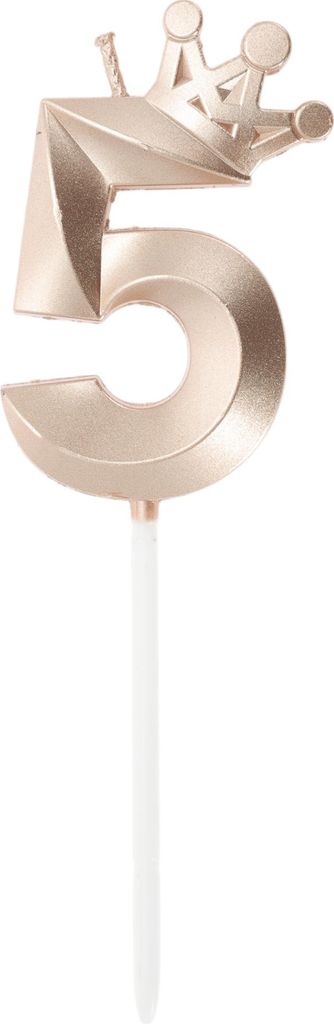 Geburtstagskerzen, 3D-Zahlen-Geburtstagskerzen mit Kronendekoration, Zahlen 5 Geburtstagskerzen für Geburtstagstorten-Dekoration, Roségold-Ton