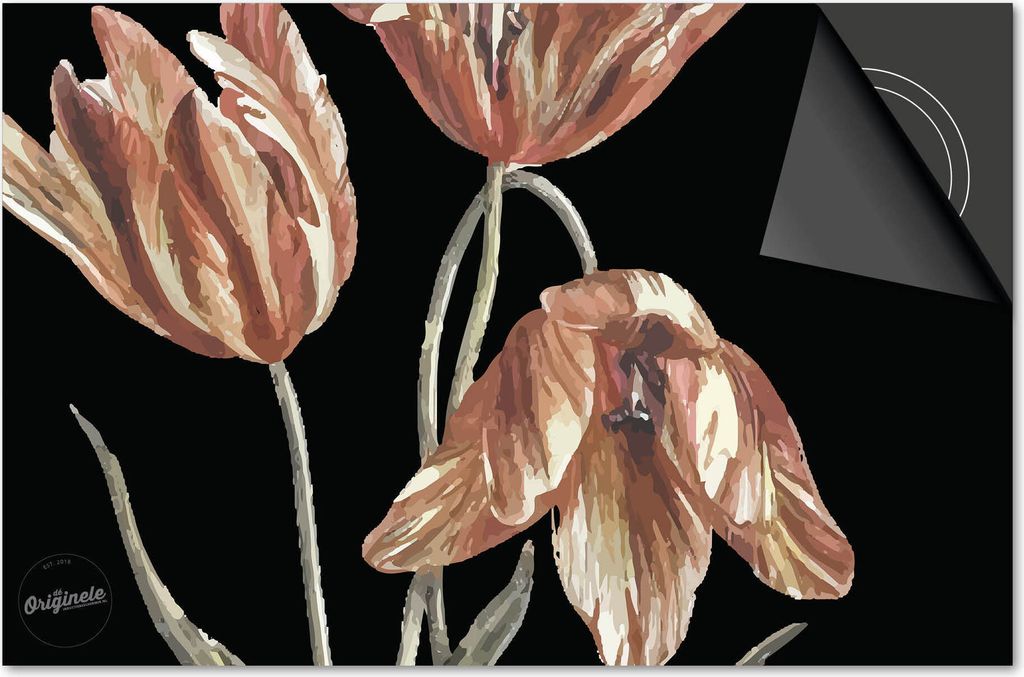 Induktionsschutz 76x51,5 - abdeckplatte Induktion matt- Dietrix Kochfeldschutz- Exklusive - Botanical - Wildetulpe auf Schwarz