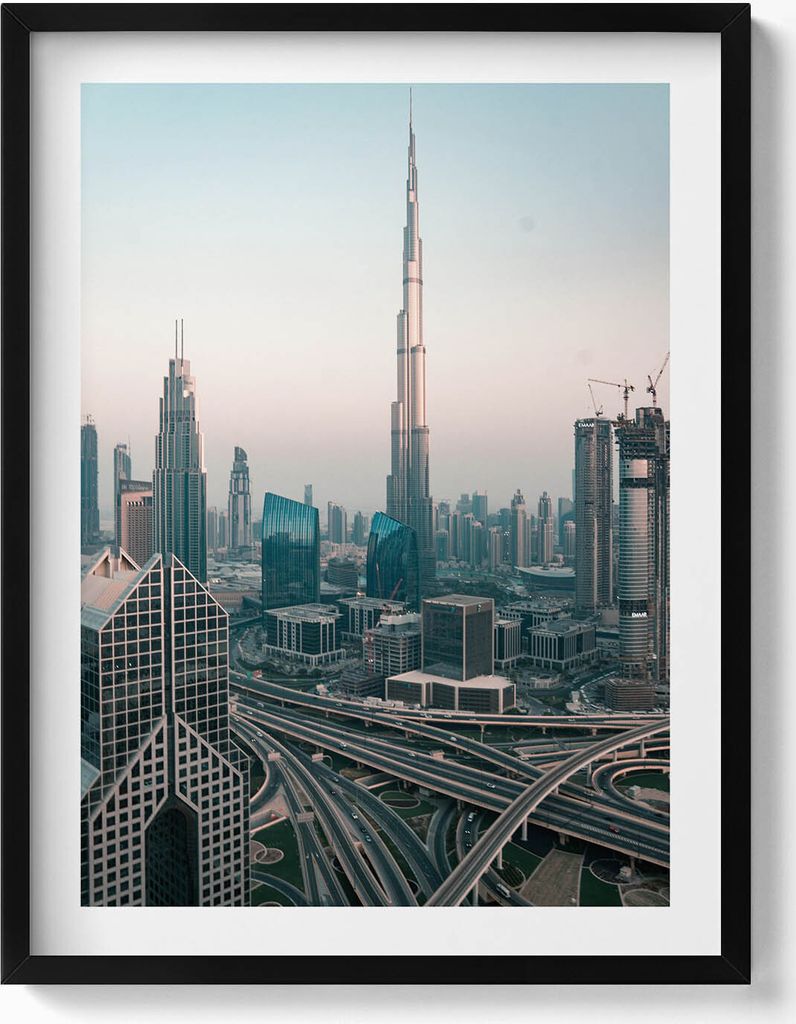 Das moderne Dubai aus der Vogelperspektive– Wandbild mit Rahmen – Gerahmtes Bild – Wanddekoration – 60x80 cm – Schwarz Rahmen