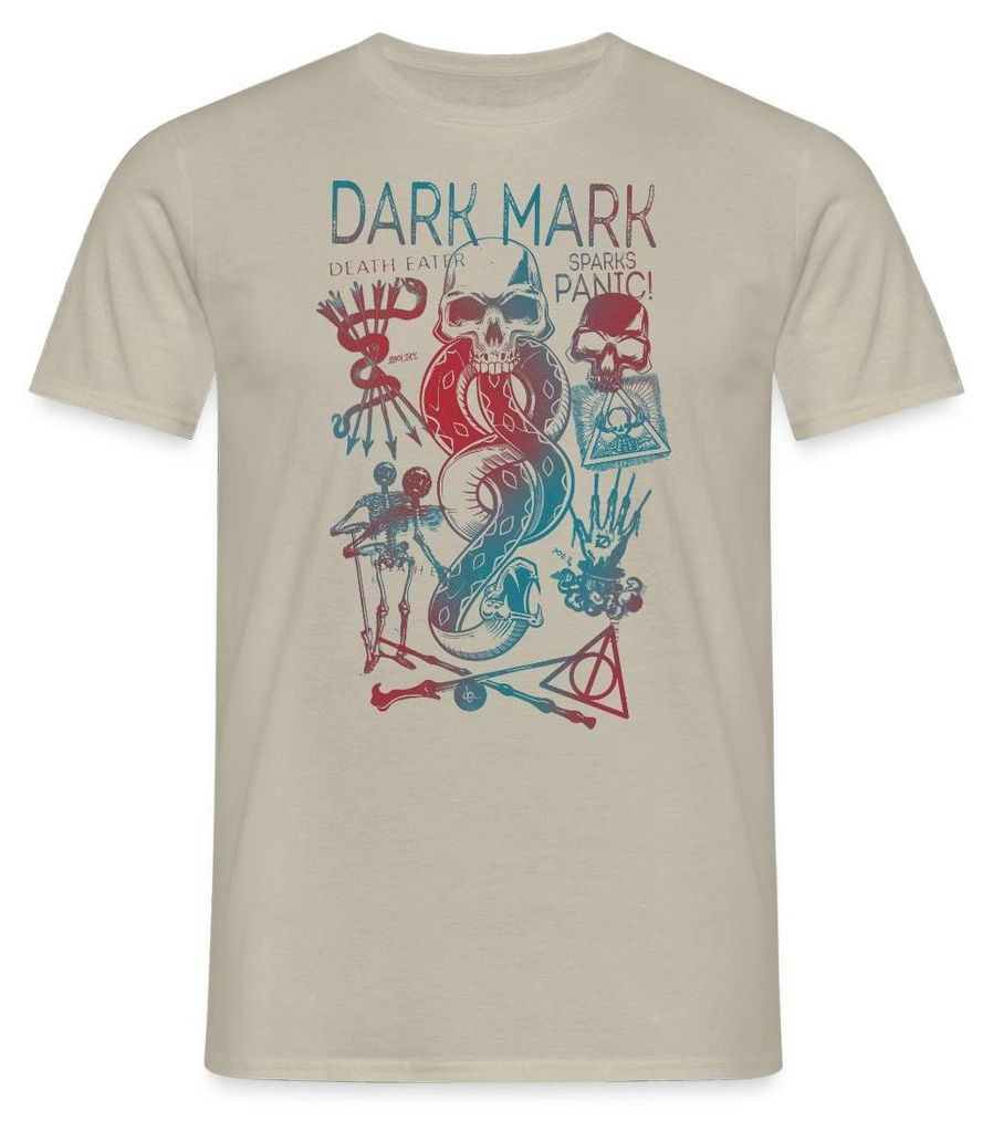 Spreadshirt Harry Potter Dunkles Mal & Horkruxe Design Männer T-Shirt, XL, Sandbeige