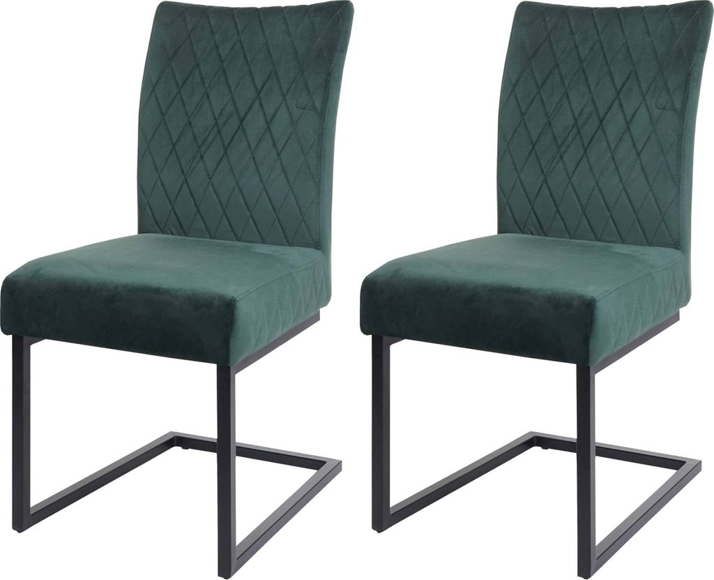 2er-Set Freischwinger MCW-L15, Besucherstuhl Konferenzstuhl Stuhl, Samt Stahl pulverbeschichtet grün