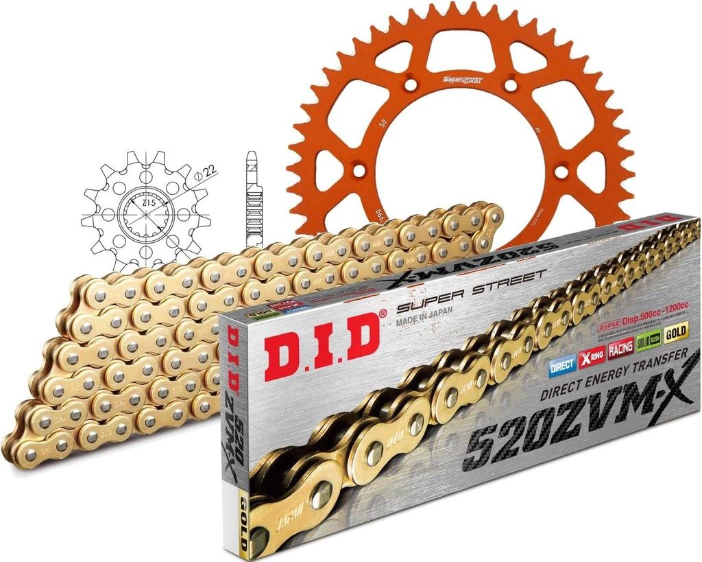 Kit Alu (orange) HUSA/passend für KTM FE250 4T 13-14/EXC125... 14-50-118 DID520ZVM-X(G&G) Endlos