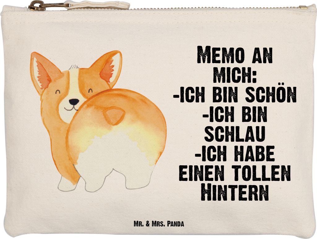 Mr. & Mrs. Panda Pouch Corgi Po Größe M - Weiß - Geschenk, Kulturbeutel, Etui, Federmappe, Waschbeutel, Sprüche, Spruch, Positiv, Selbstliebe, ...