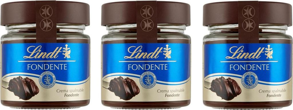 3x Lindt Crema Spalmabile al Cioccolato Fondente Streichcreme Streichfähige Creme aus Dunkler Schokolade und Fettarmer Kakao 200g Glas