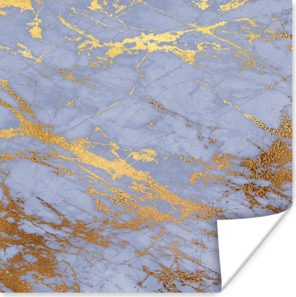 MuchoWow Poster Marmor - Blau - Gold 30x30 cm - Wandposter - Printing
