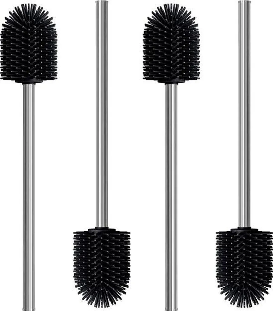 Éponge WC silicone anti-adhérente noire avec manche inox - Pack de 4