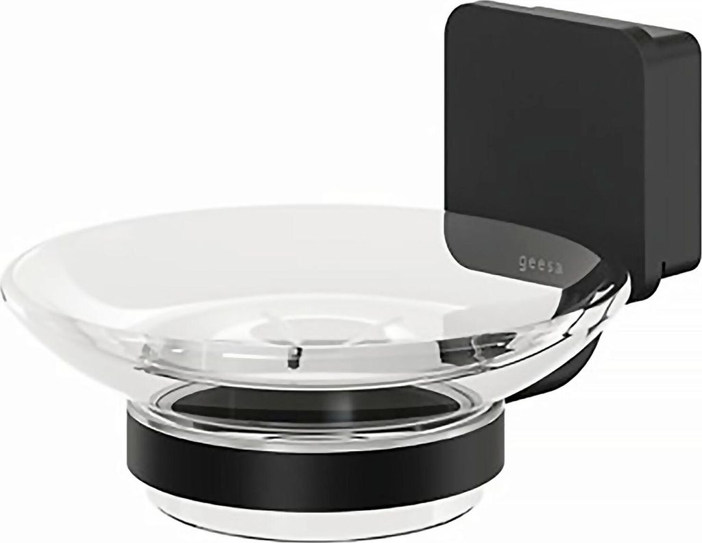 Geesa Seifenschale Glas mit Seifenhalter Wandbefestigung, schwarz matt